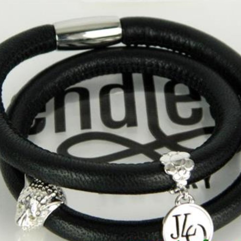 ENDLESS Black Double Wrap LEOPARD 2 Charm Bracelet